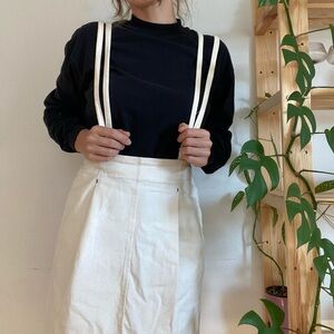 Unique Oak + Fort white skirt with removable suspenders O/S